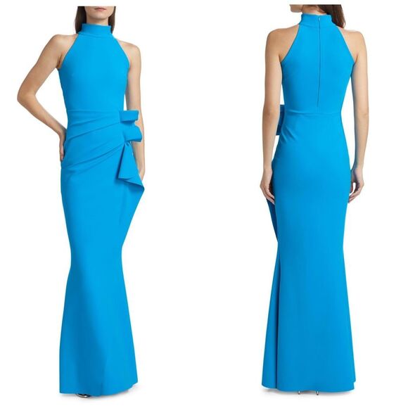 Chiara Boni La Petite Robe Womens Gudrum Halter Ruffle Gown Catalina Blue 10 - Picture 1 of 11